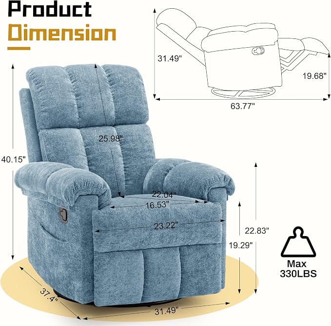 Korser Recliner Chair, Swivel Rocker Recliner Chair - Image 2