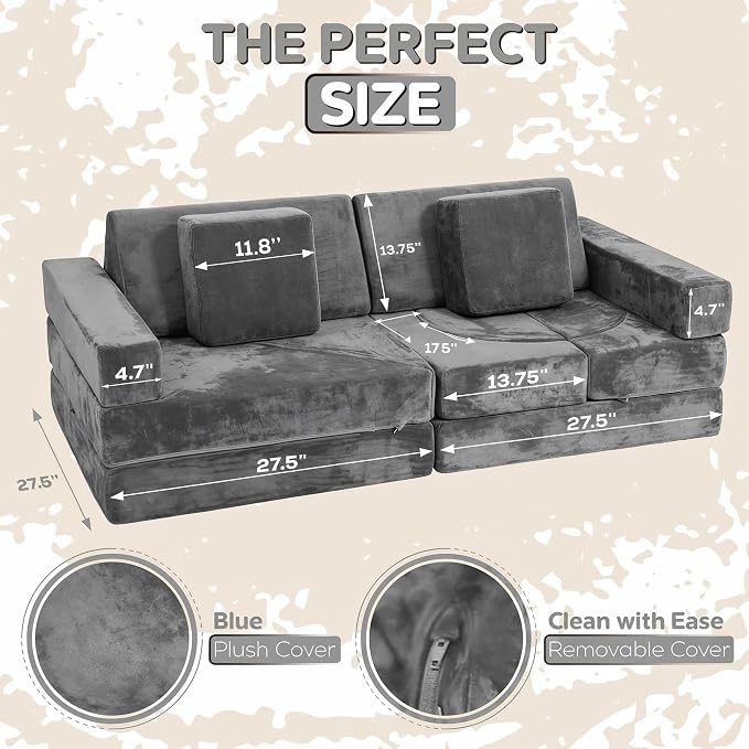 Contour Comfort Kids Couch 14 PC Modular Kids Play Couch Set – Convertible Sofa - Image 2