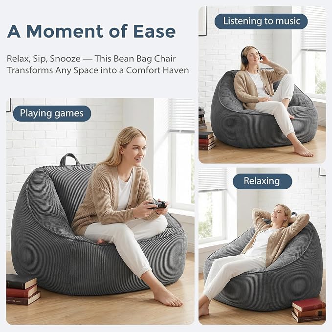 HUGHEAVEN Big Bean Bag Chairs for Adults, Giant Bean Bag Chair for Adults and - Image 5