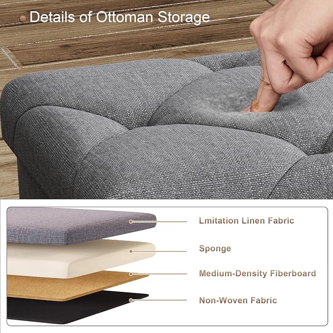 30 inch Storage Ottoman Bench, 30 inch Folding Storage Bench Ottoman, - Image 5