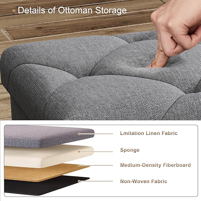 15'' W Storage Ottoman Bench, Folding Storage Bench Ottoman, - Image 4
