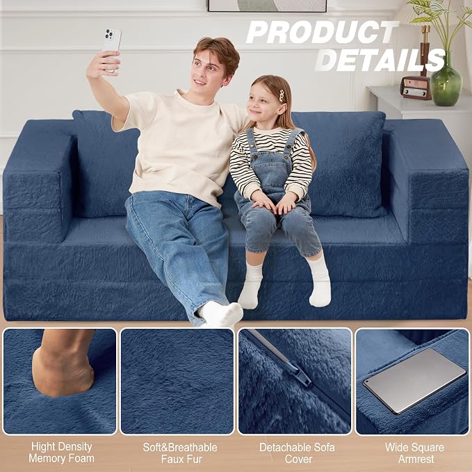 Futon Sofa Bed with Pillow, 3-in-1 Sleeper Sofa Bed with Removable Cover - Image 8