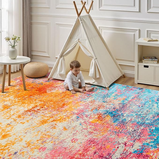 Rugflix 9x12 Area Rugs for Living Room, Washable Large Multicolor Rug - Image 8