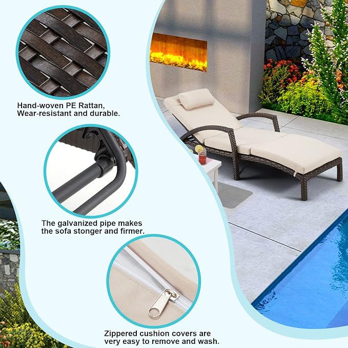 HOMREST Chaise Lounge Chairs Set of 6, PE Rattan Wicker Lounge Chair - Image 5