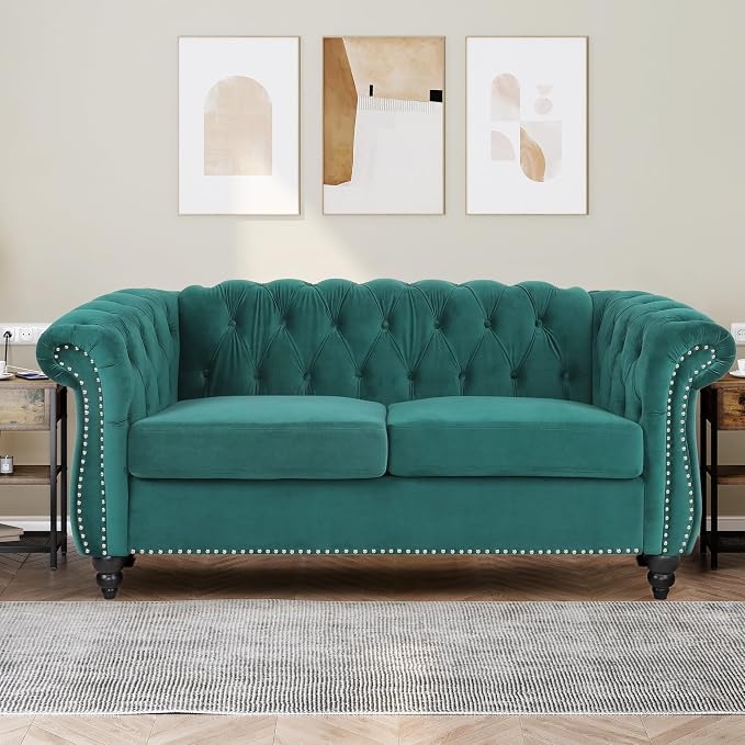 Chesterfield Loveseat Sofa, Modern Velvet Small Sofa Couch 2 Seater - Image 4