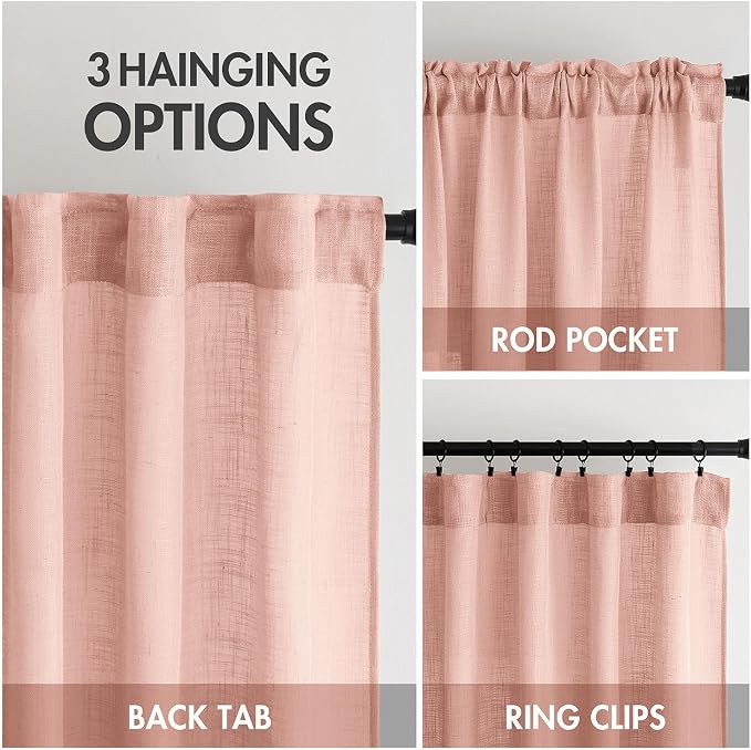 MIULEE Blush Pink Linen Curtains 108 Inches Long 2 Panels - Image 3