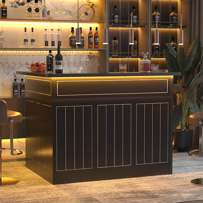 L-Shaped Home Bar Unit with Power Outlet, 4-Tier Corner Liquor Bar Cabinet with - Image 9