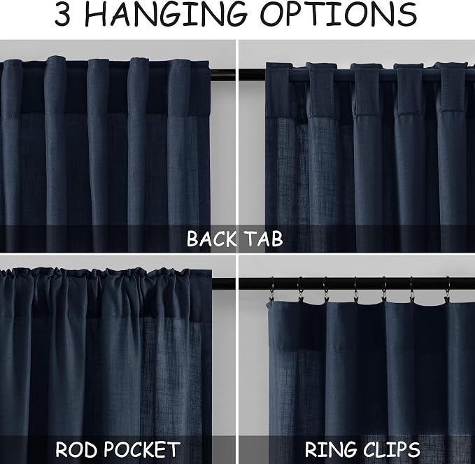 Linen Navy Blue Curtains 120 inch Extra Long - Image 3