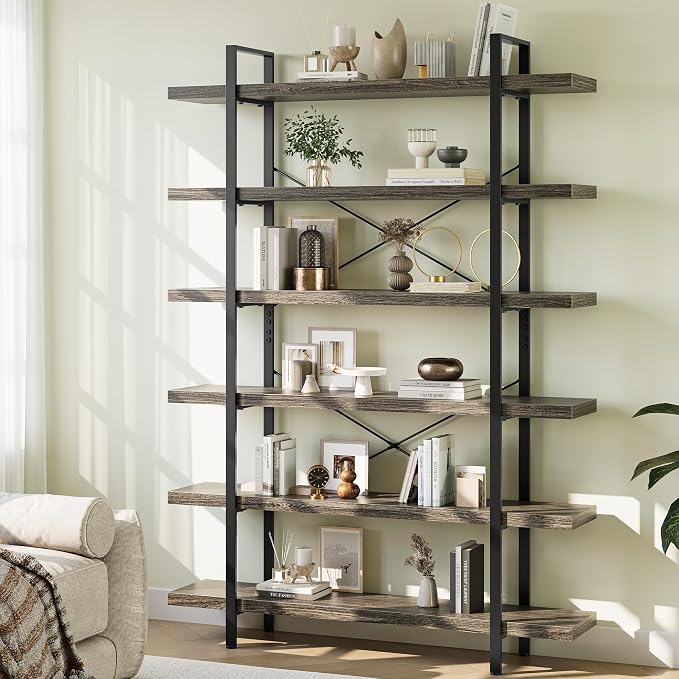 OtterOasis Bookshelf Set, Heavy Duty 6-Tier Industrial Bookcase, 120lbs Shelf - Image 9