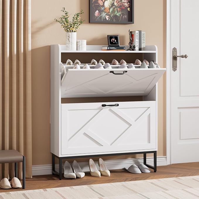 Nicetree Shoe Cabinet with 2 Flip Drawers, Freestanding Shoe Organizer by Nicetree