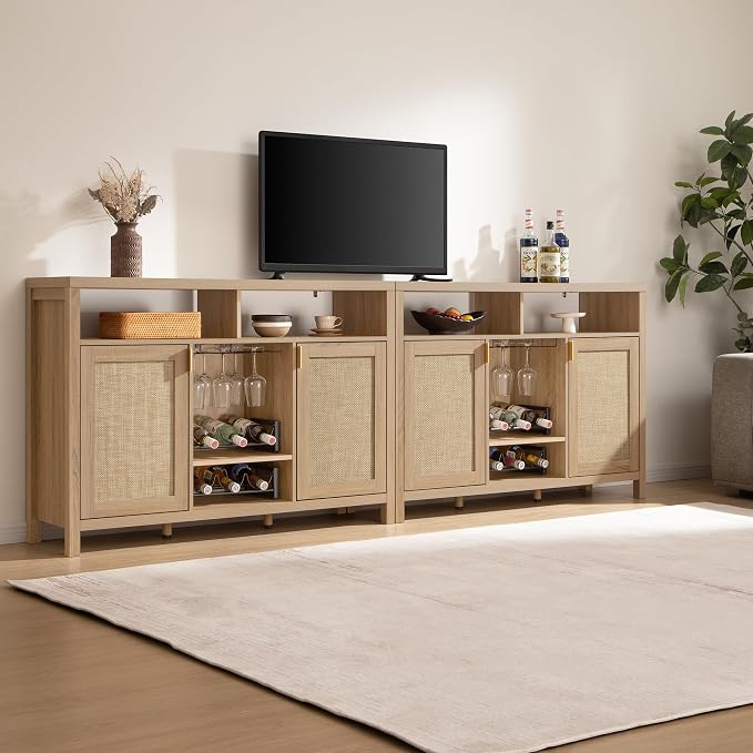 SICOTAS Rattan Coffee Bar Cabinet, Farmhouse Liquor Cabinet - Image 2