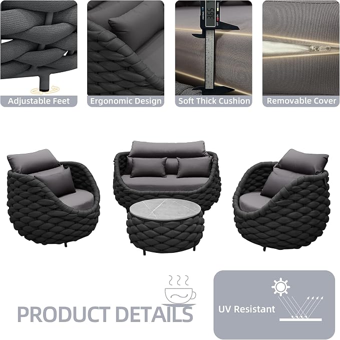 TWT Outdoor Patio Furniture Set-5 Pieces Aluminum Sectional Sofa, Metal Patio - Image 5
