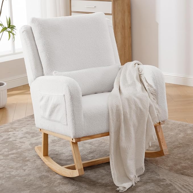 HCHAIRH Rocking Chair Nursery, Sherpa Nursing Rocking Chairs, Upholstered - Image 8