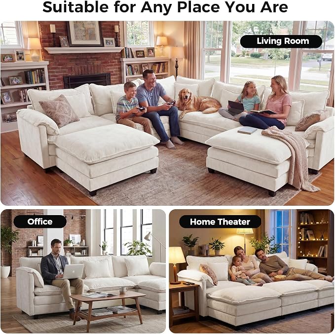 ELUCHANG 150" Oversized V-Shaped Cloud Couch Modular Sectional Sofa - Image 3