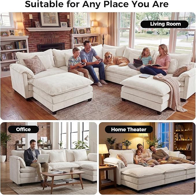 ELUCHANG 114" Oversized V-Shaped Cloud Couch Modular Sectional Sofa - Image 3
