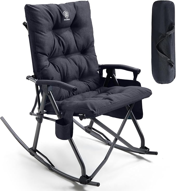 EVER ADVANCED Oversized Folding Rocking Camping Chair, Padded Portable Rocker by EVERADVANCED