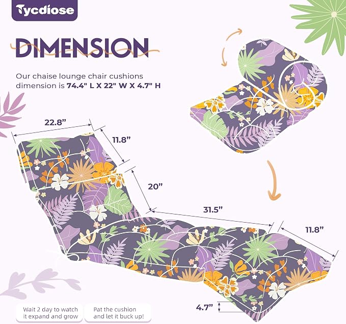 Outdoor Chaise Lounge Chair Cushion Waterproof 74.4 x 22 x 4.7 Inches Thickened - Image 3