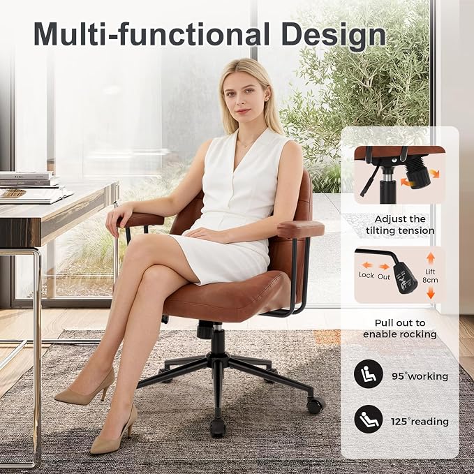 IWMH Leather Office Chair with Removable Armrests，Mid-Back Ergonomic Desk Chair - Image 4