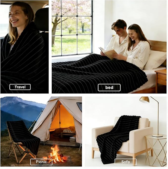 HIMEET Black Ribbed Twin Blanket - Image 5