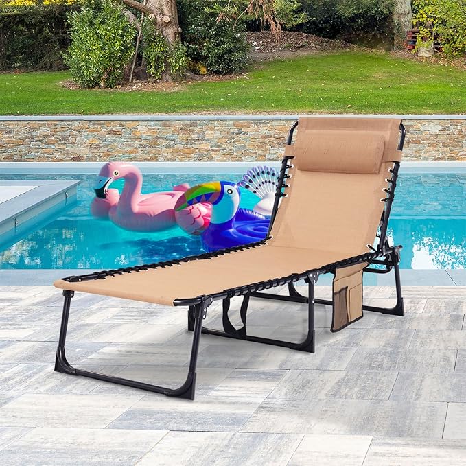Patio Lounge Chair 2 PCS Folding Chaise Bed - Image 2