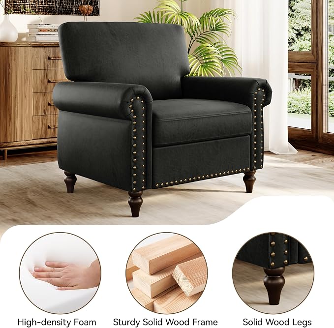 Nailhead Trim Accent Chair, Faux Leahter Mid Century Modern Living Room Arm - Image 4
