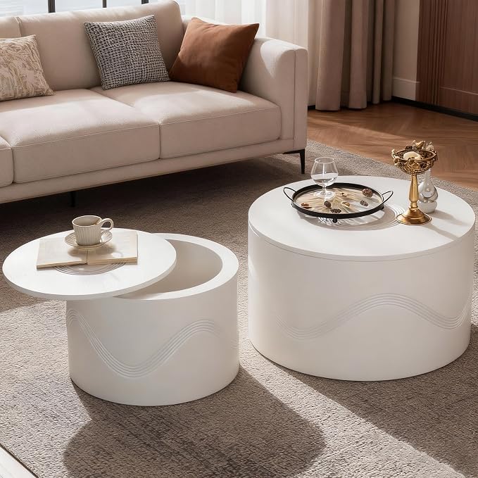 Round Nesting Coffee Table Set of 2, Circle Coffee Tables by Vulacko