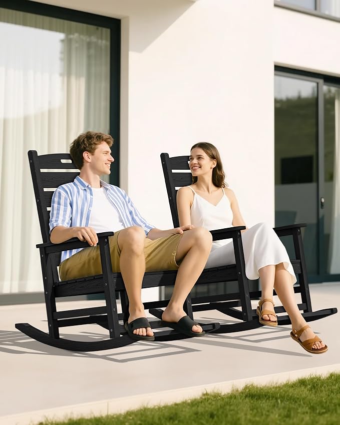 SERWALL Oversized Outdoor Rocking Chair, HDPE Patio Rocking Chair - Image 2