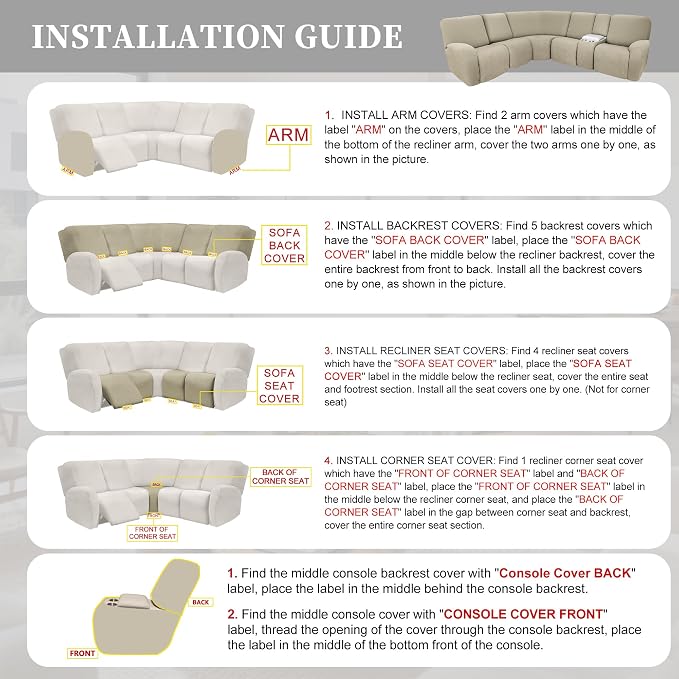 100% Waterproof Sectional Recliner Couch Covers - Image 7