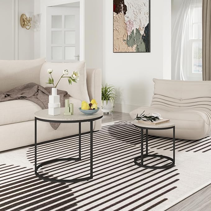 Otterease Nesting Tables Set of 2, Round Coffee Table, Small Nesting Coffee - Image 5