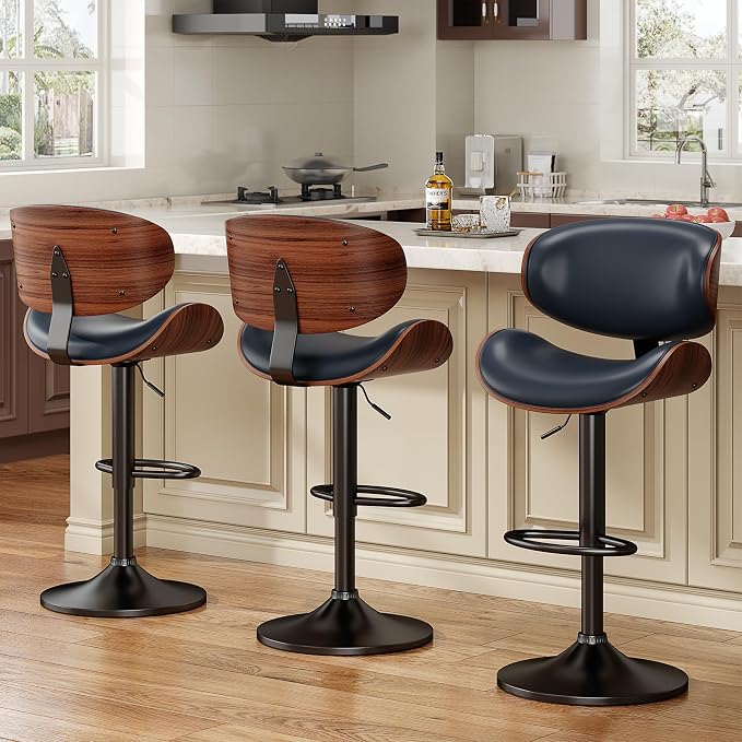 YaFiti Bar Stools Set of 4, Bentwood Adjustable Height Swivel Bar Stools - Image 3