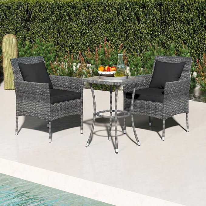 Tangkula 3-Piece Patio Furniture Set, PE Wicker Conversation Bistro Set w/A - Image 2