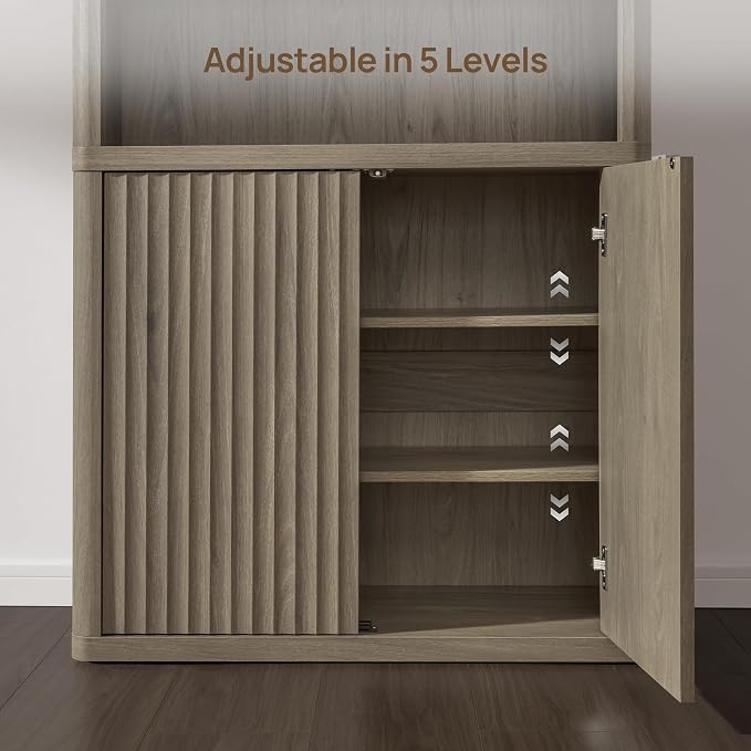 SICOTAS Book Shelf with Doors 71" Tall 6 Tier Bookshelf with Adjustable Shelves - Image 5