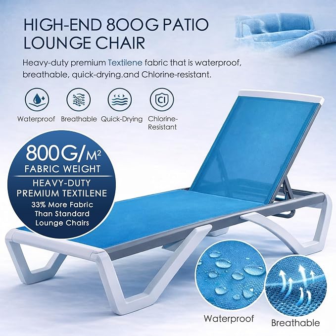 Kozyard Outdoor Chaise Lounge Chair, Fully Flat Adjustable Patio Lounger - Image 3