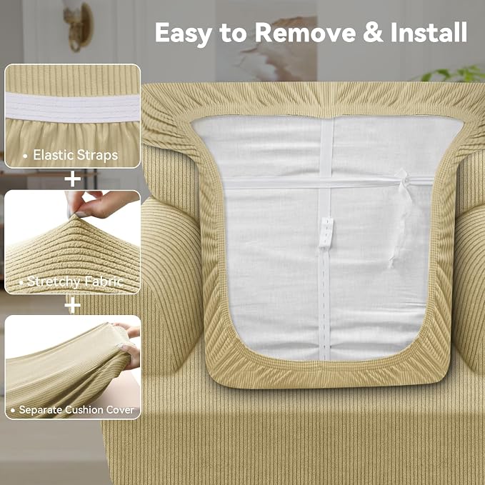 Waterproof Chair Cover with Arms 2-Piece Set Striped Slipcover - Image 4