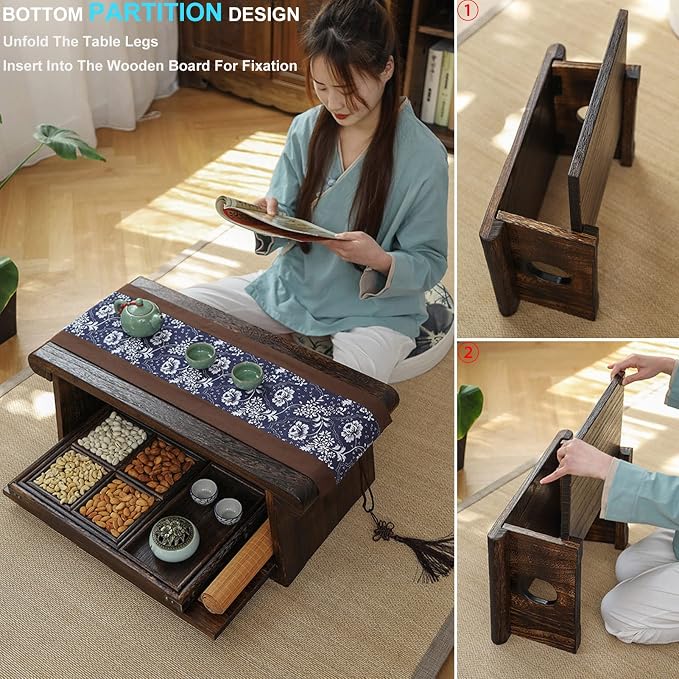 Japanese Floor Table Foldable Solid Wood Coffee Table Low Kotatsu Table - Image 6
