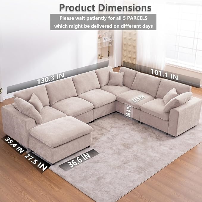 Oversized Modular Sectional Sofa Couch, Large 7 Seater Corner Sofa Modern U - Image 2