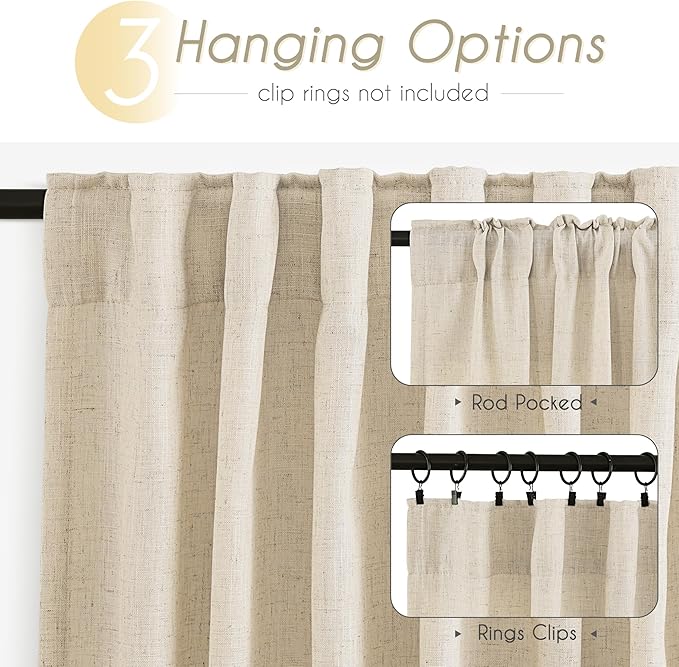 Faux Linen Beige Curtains 96 inches Long - Image 6