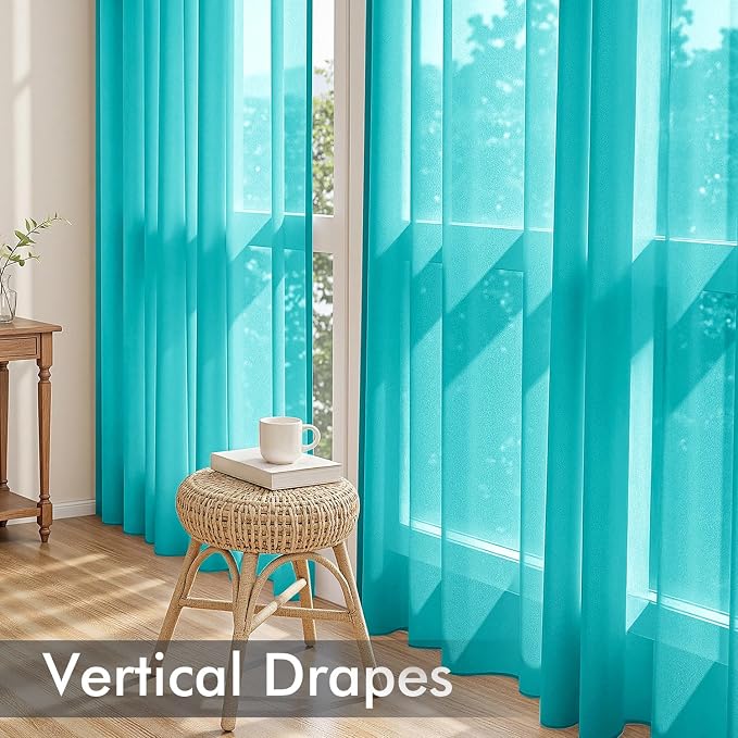 MIULEE Turquoise Sheer Curtains 90 Inches Long, 4 Panels Set, Light Filtering - Image 5
