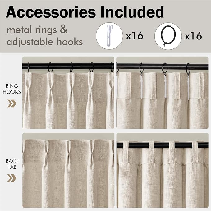 MIULEE Pinch Pleated Thick Linen Curtains 102 Inches Long 2 Panels - Image 8