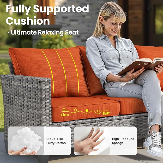 ovios 8 Pieces Patio Furniture Set, Outdoor Wicker Sofa Couch - Image 6