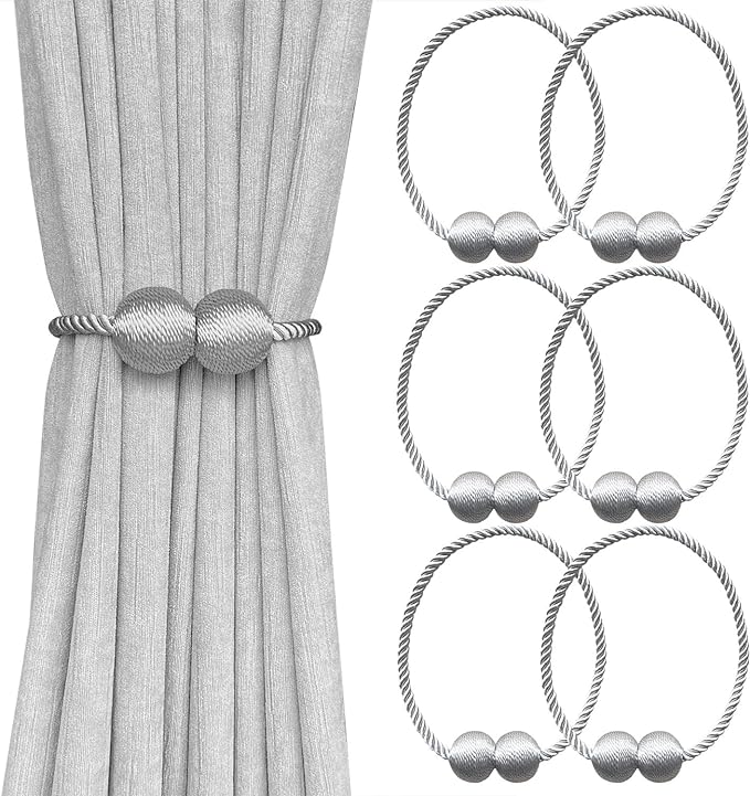 Melaluxe 6 Pack Magnetic Curtain Tiebacks, Decorative Curtain Holdbacks by Melaluxe
