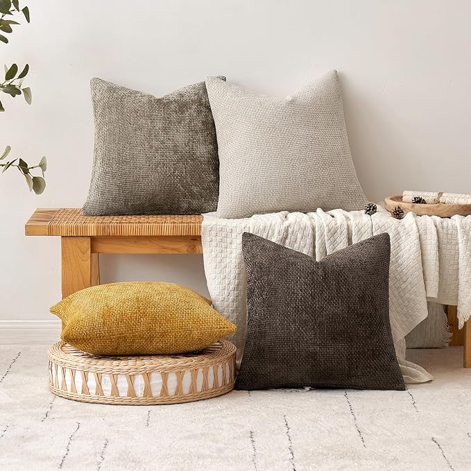 MIULEE Pack of 2 Couch Throw Pillow Covers 16x16 Inch Neutral Gold Modern Boho - Image 4