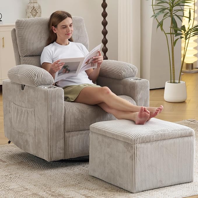 Oversized Power Recliner Chair Swivel Glider - Image 9