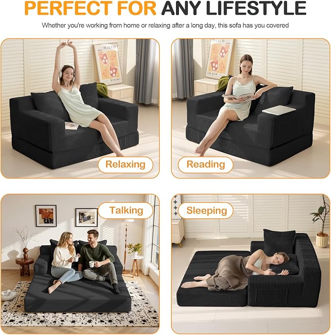 Erament Loveseat Boneless Convertible Sofa Bed, Folding Floor Futon Sleeper - Image 4