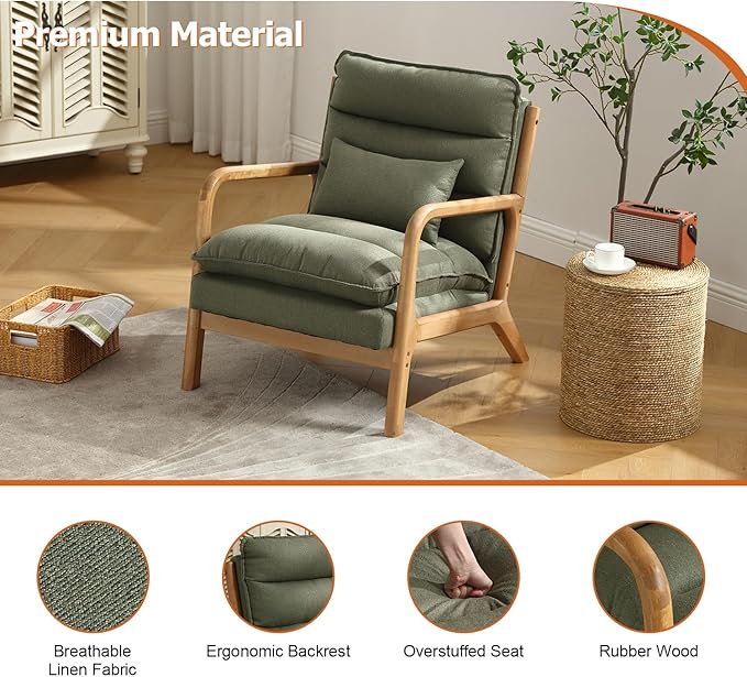 INZOY Accent Chairs Set of 2, Mid Century Modern Accent Chair - Image 5