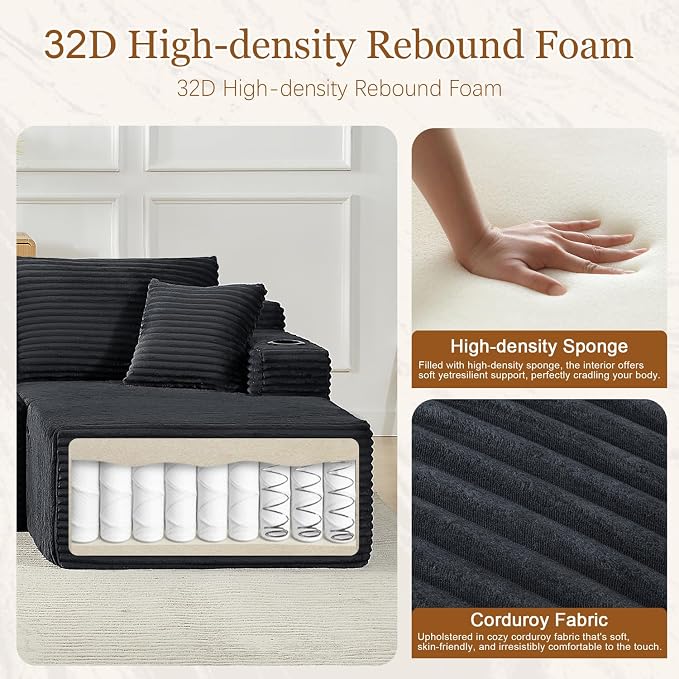 Modular Sectional Sleeper Sofa, 134 Inch Boneless Cloud Couch - Image 3