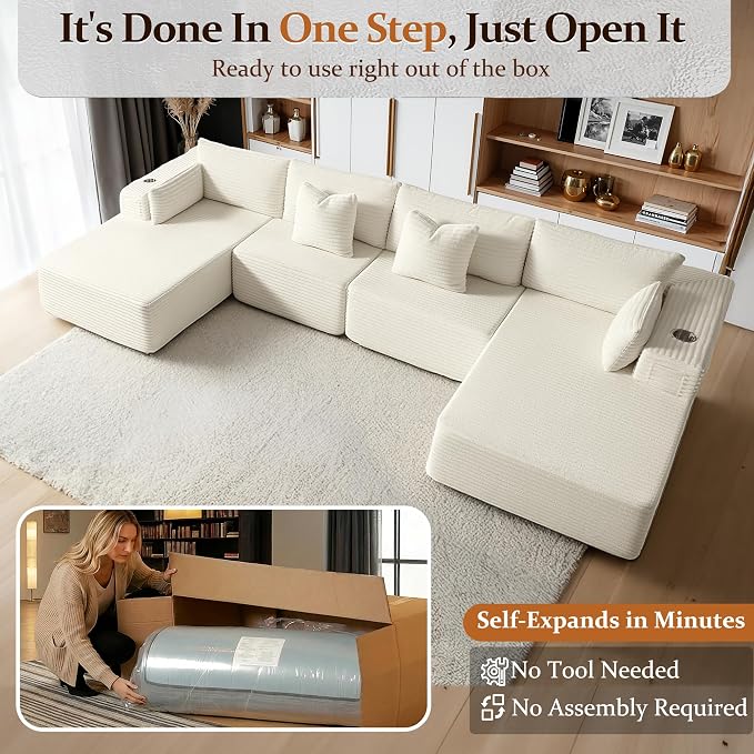 138" Cloud Sectional Couch, Comfort U Shaped Sofa - Image 3