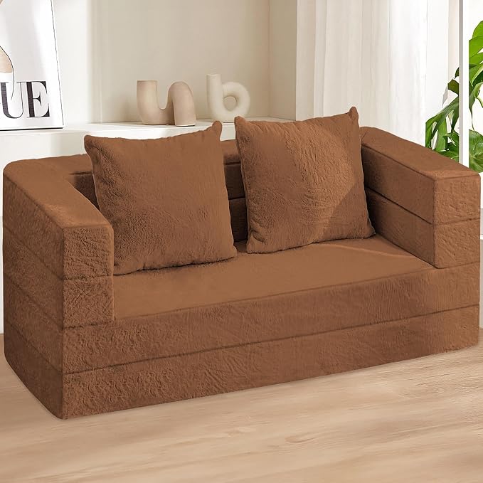 Folding Bean Bag Chair for Adults, 3-in-1 Bean Bag Couch Faux Fur Floor Sofa - Image 2