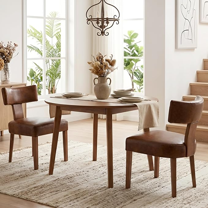 HNY Mid Century Modern Dining Chairs Set of 2, Farmhouse PU Leather Upholstered by HNY