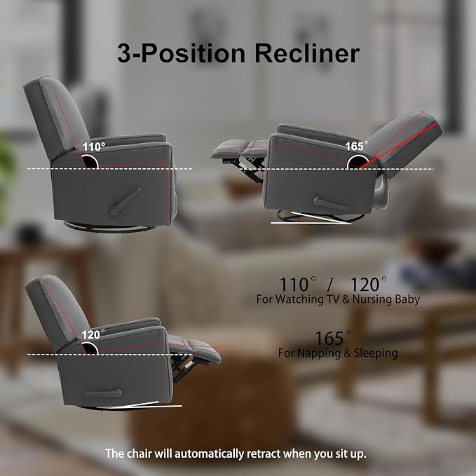 Harkawon Swivel Rocker Recliner Chair, Glider Rocker Recliner, Rocking Chair - Image 8